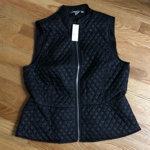 WHBM black silver zipper quilted peplum vest! NEW!